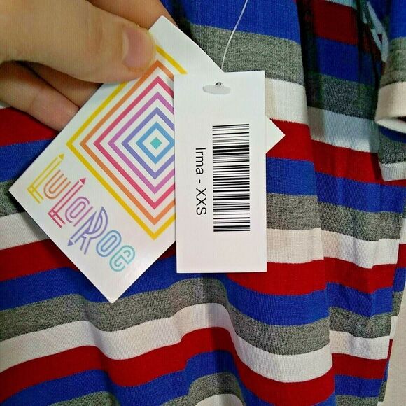 LulaRoe Irma Tunic Red White and Blue Horizontal Stripe Hi Low Hem Womens XXS - Picture 3 of 5